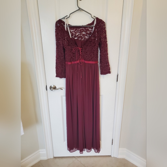 David's Bridal Lace Bridesmaid Dress with Long Mesh Skirt STYLE# F19328 - Picture 2 of 5